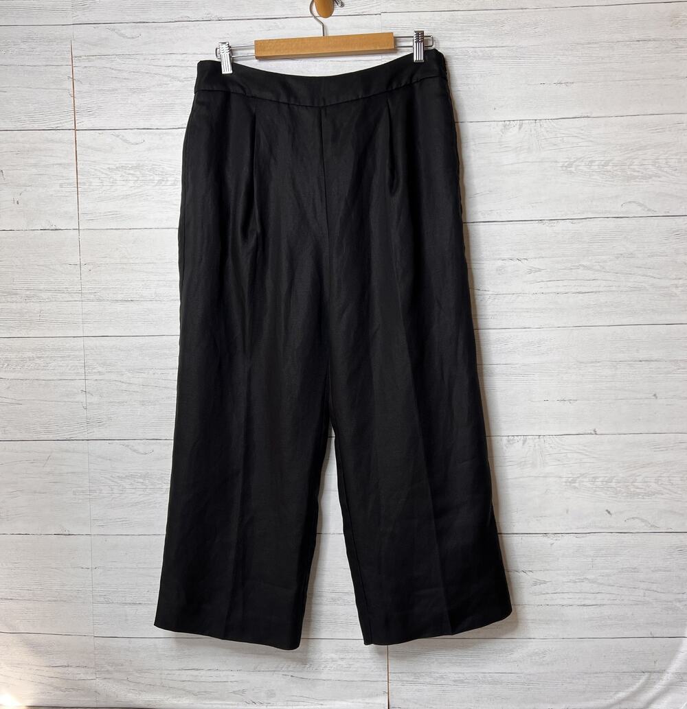 J Crew Pants Womens Size 12 Black Linen Blend High Rise Pleated Size Zipper